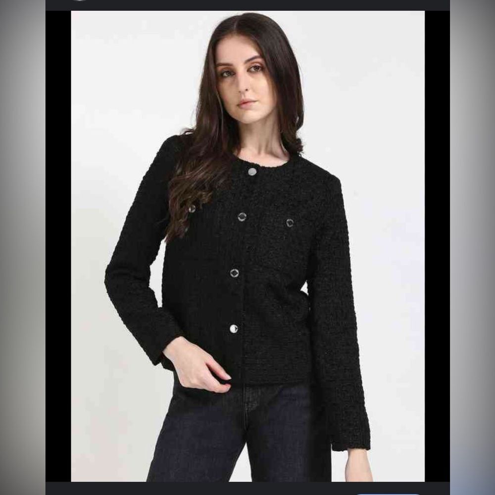 NWT Calvin Klein Black Tweed Textured Jacket Sz 6 - Picture 2 of 10